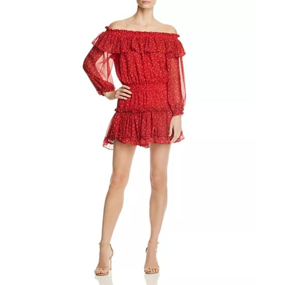 MISA Los Angeles Alima Floral Off Shoulder Mini Dress Lagenlook Boho Fairy Small